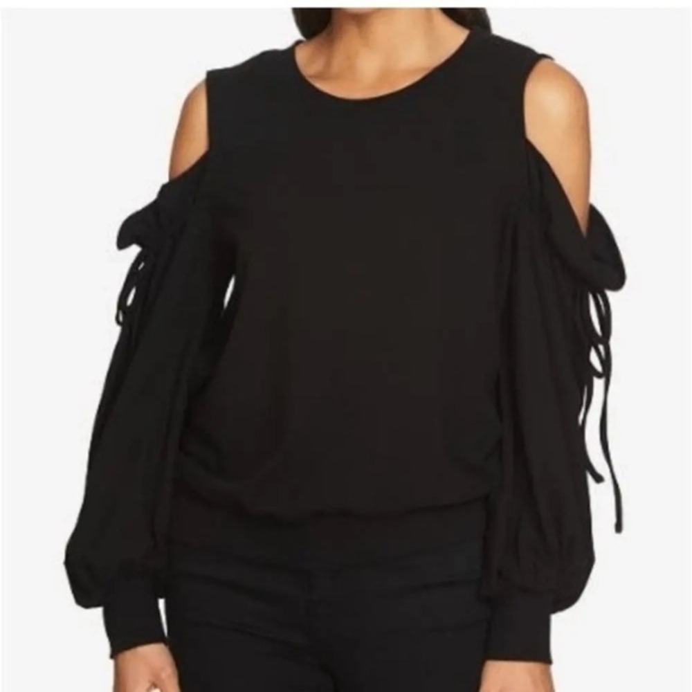Abound Sz small S so cute cold shoulder black sweatshirt with ties